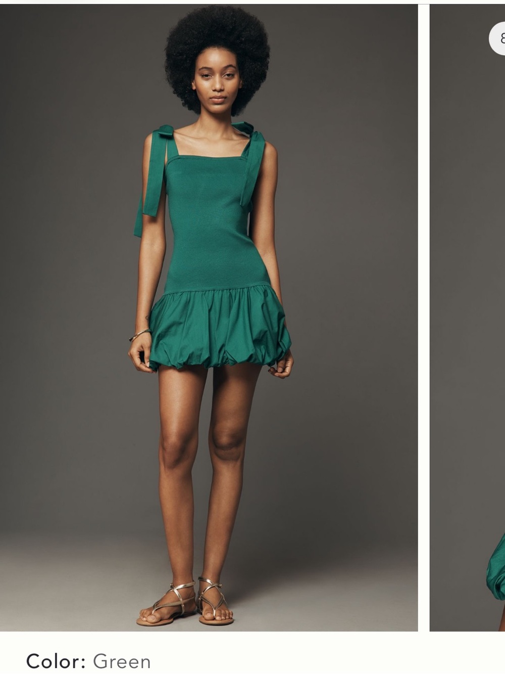 NWT Anthropologie Size Small Green Tie-Shoulder Mini Dress with Bubble Hem